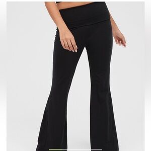 OFFLINE By Aerie OG Foldover High Waisted Super Flare Legging, Black, Size XS